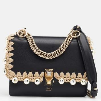 Pre Owned Fendi Black Leather Small Whipstitch Kan I Shoulder Bag