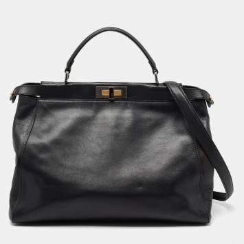 Pre Owned Fendi Black Leather Large Peekaboo Top Handle Bag