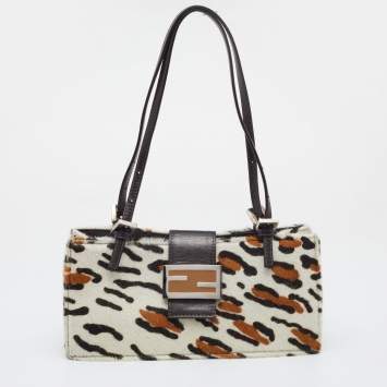 Pre Owned Fendi Multicolor Calf Hair And Leather Baguette Bag
