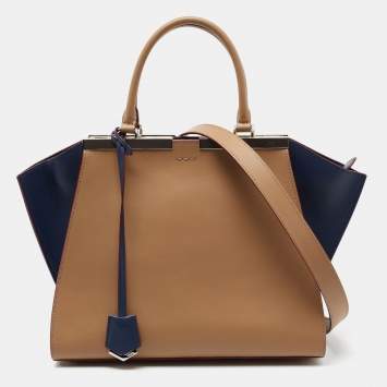 Pre Owned Fendi Beige/Blue Leather Petite 3Jours Tote