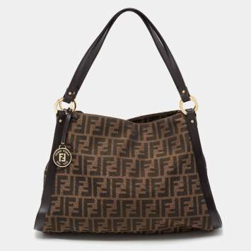 Pre Owned Fendi Tobacco Zucca Canvas and Leather Chef Tote