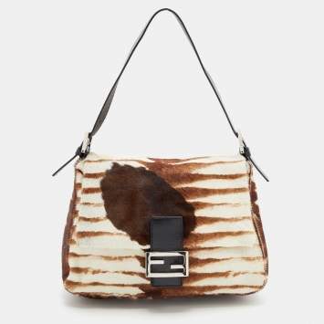 Pre Owned Fendi Black Animal Print Pony Hair And Leather Mama Baguette