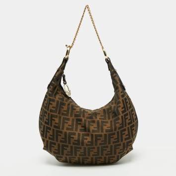 Pre Owned Fendi Tobacco Zucca Canvas and Leather Large Chef Chain Hobo