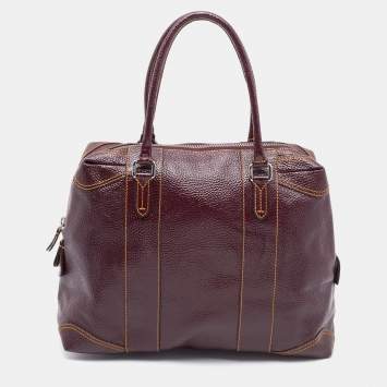 Pre Owned Fendi Burgundy Textured Patent Leather Patent B Mix Satchel