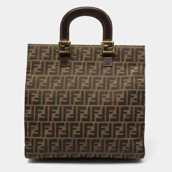 Pre Owned Fendi Tobacco Zucca Canvas and Leather FF Tote 