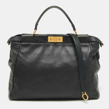 Pre Owned Fendi Midnight Blue Leather Large Peekaboo Top Handle Bag