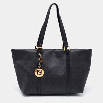 Pre Owned Fend Black Zucchino Coated Canvas and Leather Superstar Shopper Tote