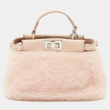 Pre Owned Fendi Powder Pink Shearling and Leather Micro Peekaboo Bag