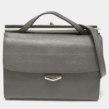 Pre Owned Fendi Grey Textured Leather Small Demi Jour Top Handle Bag