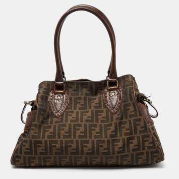 Pre Owned Fendi Tobacco Zucca Canvas and Leather Medium Chef De Jour Tote