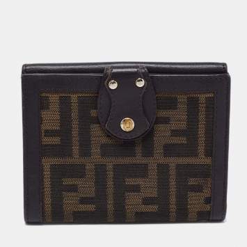 Pre Owned Fendi Tobacco Zucca Canvas and Leather French Compact Wallet