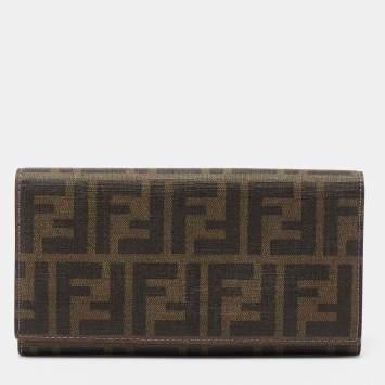 Pre Owned Fendi Tobacco Zucca Coated Canvas Flap Continental Wallet