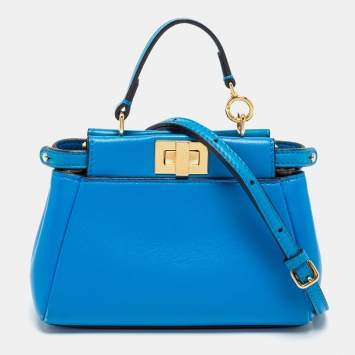 Pre Owned Fendi Blue Leather Micro Peekaboo Crossbody Bag