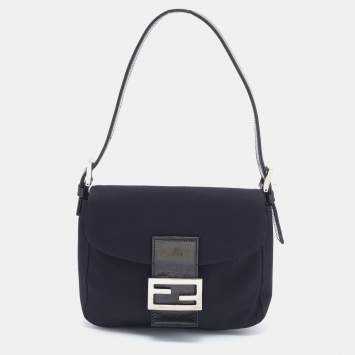 Pre Owned Fendi Black Neoprene and Patent Leather Baguette Bag