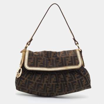 Pre Owned Fendi Tobacco/Gold Zucca Canvas and Leather Borsa Chef Bag