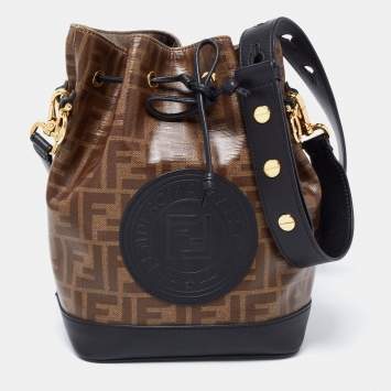 Pre Owned Fendi Brown/Black Zucca Coated Canvas and Leather Mon Tresor Bucket Bag