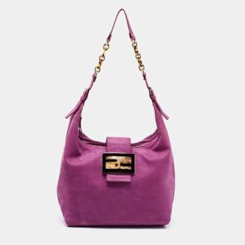 Pre Owned Fendi Purple Suede Zip Hobo 