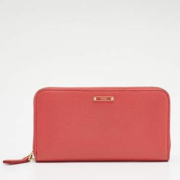 Pre Owned Fendi Coral Leather Crayons Zip Around Wallet