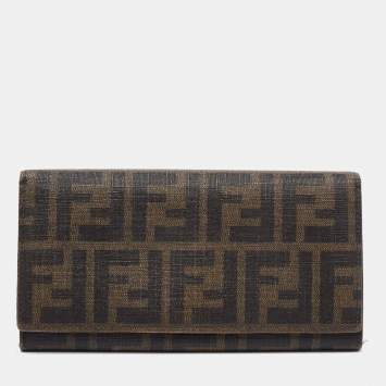 Pre Owned Fendi Tobacco Zucca Coated Canvas Flap Continental Wallet
