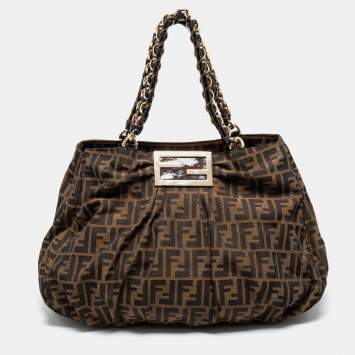 Pre Owned Fendi Tobacco Zucca Canvas Mia Shoulder Bag
