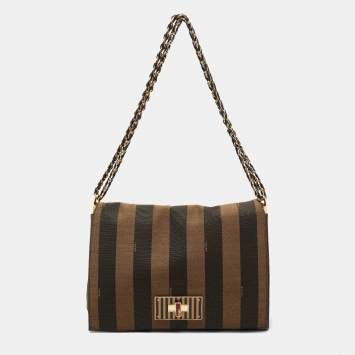 Pre Owned Fendi Brown/Beige Canvas Claudia Shoulder Bag
