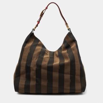 Pre Owned Fendi Brown Pequin Striped Canvas Hobo