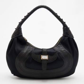 Pre Owned Fendi Black Fabric And Leather Spy Hobo