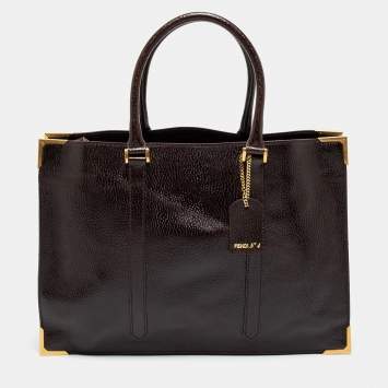 Pre Owned Fendi Dark Brown Textured Leather Classico No. 4 Tote
