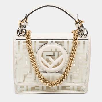Pre Owned Fendi White Zucca PVC and Leather Mini Kan I F Shoulder Bag