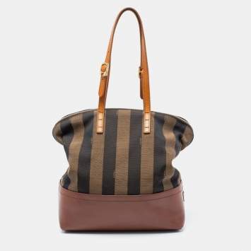 Pre Owned Fendi Pequin Tobacco Canvas and Leather 2Bag Satchel