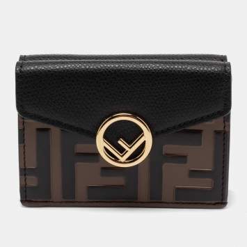 Pre Owned Fendi Brown/Black Zucca Leather F is Fendi Trifold Wallet