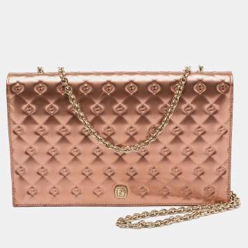 Pre Owned Fendi Rose Gold Patent Leather Fendilicious Wallet On Chain