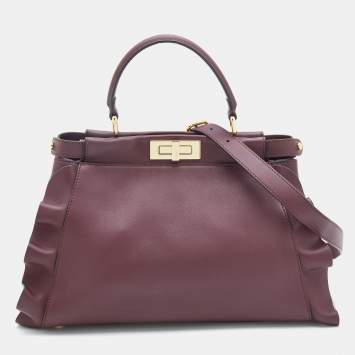 Pre Owned Fendi Burgundy Leather Medium Peekaboo Top Handle Bag