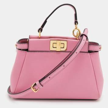 Pre Owned Fendi Pink Leather Mini Peekaboo Top Handle Bag