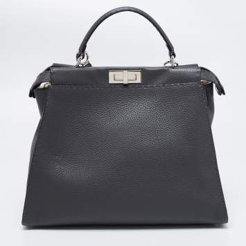 Pre Owned Fendi Black Leather Large Peekaboo Top Handle Bag