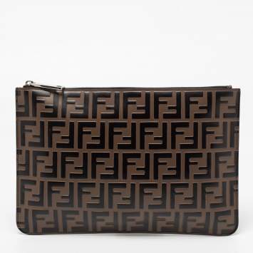 Pre Owned Fendi Tobacco Zucca Coated Canvas Pouch