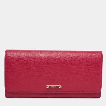 Pre Owned Fendi Pink Leather Flap Continental Wallet