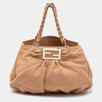 Pre Owned Fendi Beige Leather Large Mia Satchel