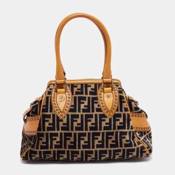 Pre Owned Fendi Tobacco/Orange Zucca Velvet and Leather Small Chef De Jour Bag