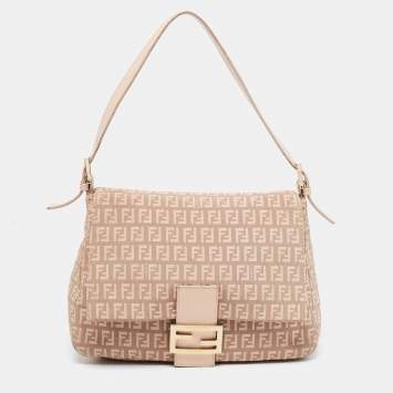 Pre Owned Fendi Pink/Beige Zucchino Canvas and Leather Mama Forever Shoulder Bag