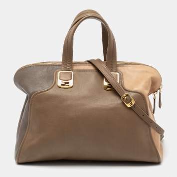 Pre Owned Fendi Beige/Brown  Leather Chameleon Satchel