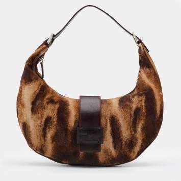 Pre Owned Fendi Brown/Beige Calfhair and Leather Hobo
