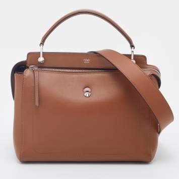 Pre Owned Fendi Brown Leather Dotcom Top Handle Bag