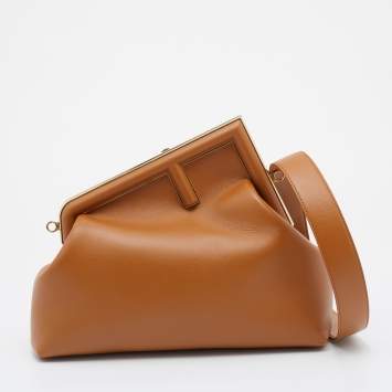 Pre Owned Fendi Brown Leather Small Fendi First Clutch