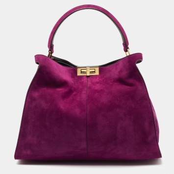 Pre Owned Fendi Burgundy Suede Peekaboo X Lite Top Handle Bag