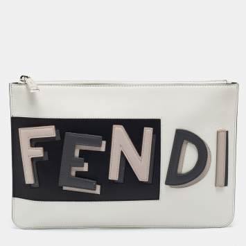 Pre Owned Fendi Multicolor Leather Logo Flat Pouch 
