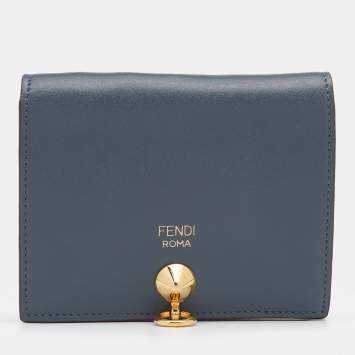 Pre Owned Fendi Grey/ Light Blue Leather By The Way Bifold Wallet
