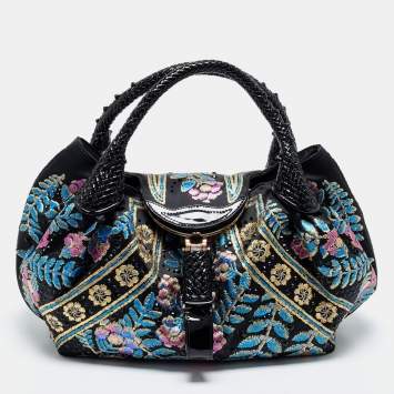Pre Owned Fendi Multicolor Embroidered Satin Limited Edition Squirrel Spy Hobo