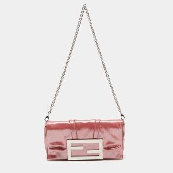 Pre Owned Fendi Pink Iridescent Mia Pochette Bag