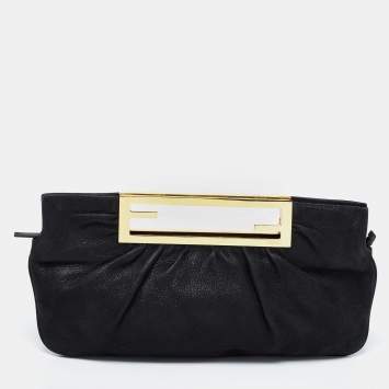 Pre Owned Fendi Black Leather Cutout Handle Clutch